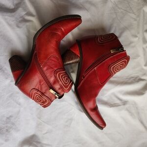 Red Leather Ankle Boots